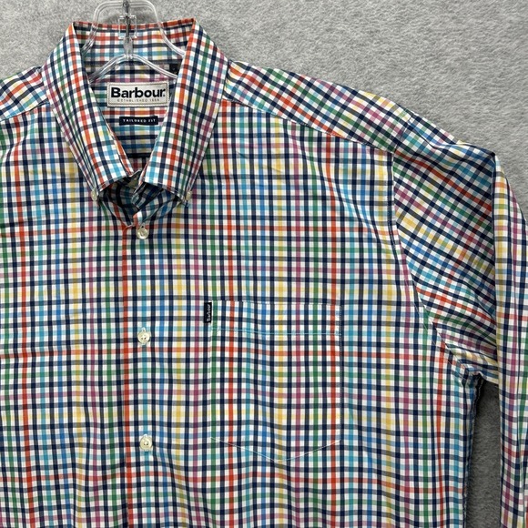 Barbour Shirt Mens Large Gingham Check Terence‎ Tailored Long Sleeve Button Up - Picture 2 of 8